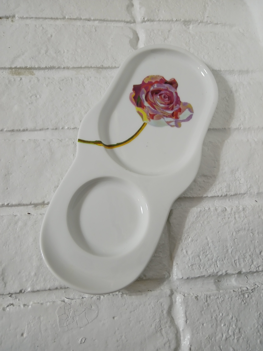 Elegant Mckinney Fine China White Ceramic Double Dish with Pink Rose Motif